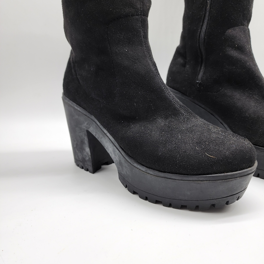 Aus 10 Black Thigh High Platform Faux Suede Boots - Picture 6 of 16